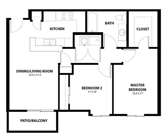 2 bed 2 bath F at Penbrooke Place Apartments, Sioux Falls, 57106