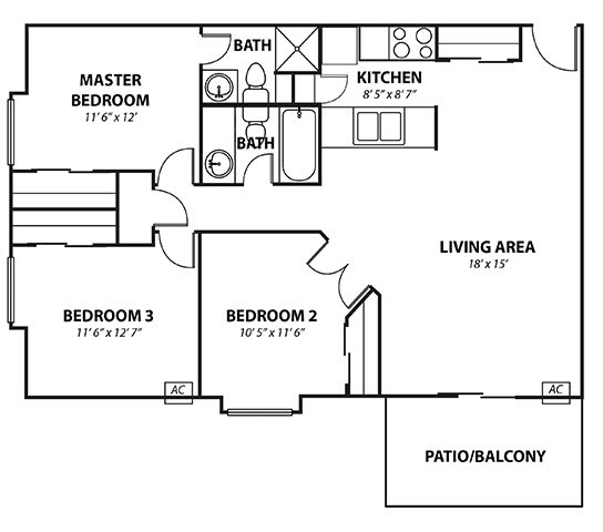 3 bed 2 bath A at Penbrooke Place Apartments, Sioux Falls