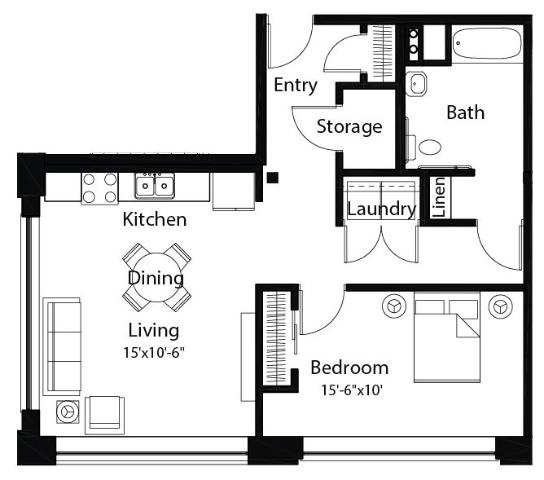 A16 1Bed 1Bath A16 1Bed 1Bath at Spaulding Lofts Apartments, Grinnell, IA, 50112