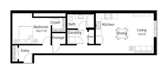 A6 1Bed 1Bath at Spaulding Lofts Apartments, Grinnell, IA