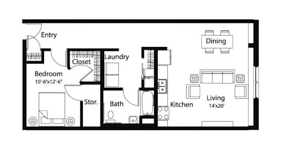 A7 1Bed 1Bath at Spaulding Lofts Apartments, IA, 50112