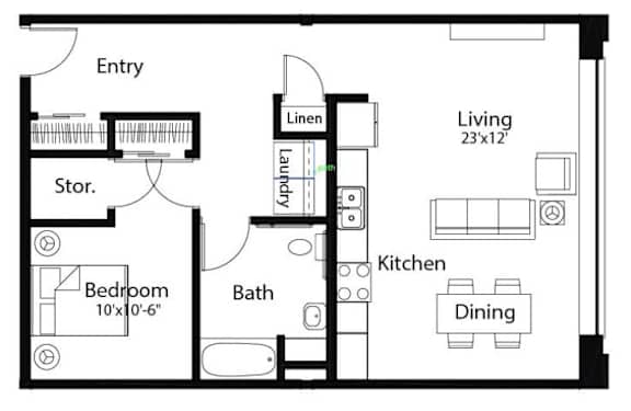A8 1Bed 1Bath at Spaulding Lofts Apartments, Grinnell, Iowa