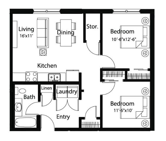 B1 2Bed 1Bath B1 2Bed 1Bath at Spaulding Lofts Apartments, Grinnell, IA