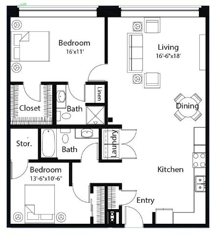 C11 2Bed 2Bath C11 2Bed 2Bath at Spaulding Lofts Apartments, Iowa