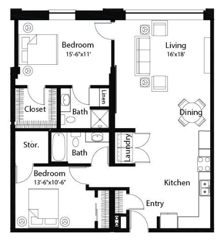 C12 2Bed 2Bath C12 2Bed 2Bath at Spaulding Lofts Apartments, Grinnell, Iowa
