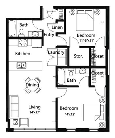 C1 2Bed 2Bath at Spaulding Lofts Apartments, Iowa