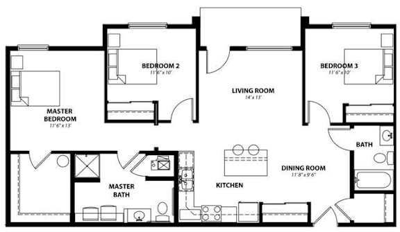 A black and white image of a house floor plan.