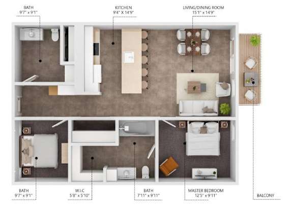 A11 Floor Plan at Level, Des Moines, IA 50309