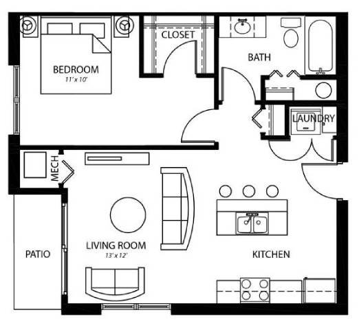 A5 1Bed 1Bath at Melbourne Apartments, Des Moines, IA