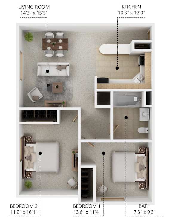 B2 2Bed 1Bath at Peach Tree Apartments, Iowa