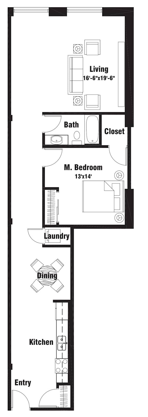 A16 Floor Plan at Riverpoint Lofts, Des Moines
