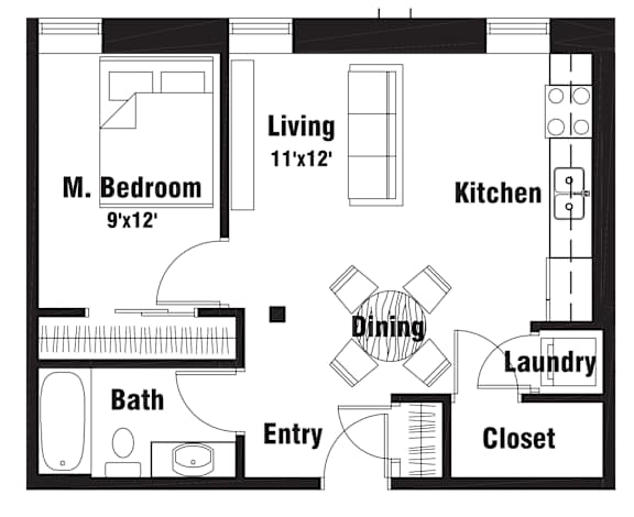 A1 Floor Plan at Riverpoint Lofts, Iowa