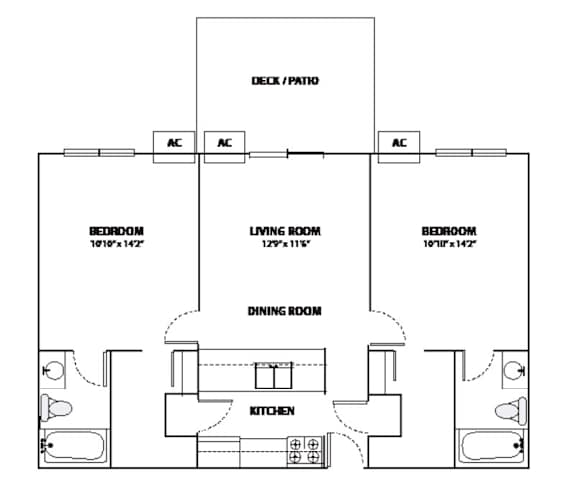 Floor Plan  A floor plan of a house with three bedrooms, a living room, a dining room, and a kitchen.