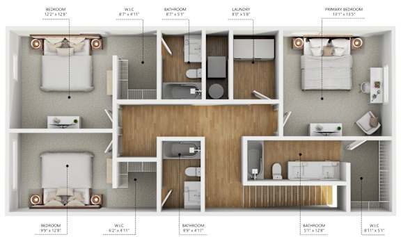 A diagram of a house layout with labeled rooms and dimensions.