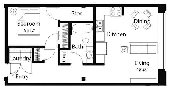 A14 1Bed 1Bath-A A14 1Bed 1Bath-A at Spaulding Lofts Apartments, Grinnell, Iowa