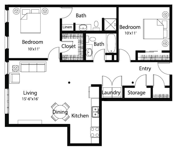 C3 2Bed 2Bath at Spaulding Lofts Apartments, Iowa, 50112