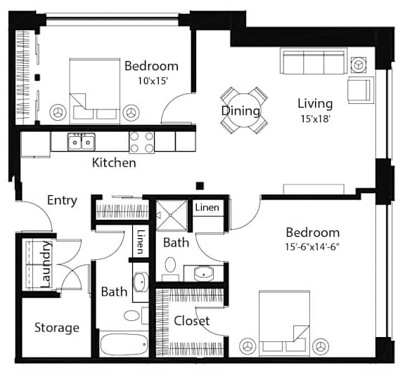 Floor Plan  C8 2Bed 2Bath-A at Spaulding Lofts Apartments, Grinnell, IA, 50112