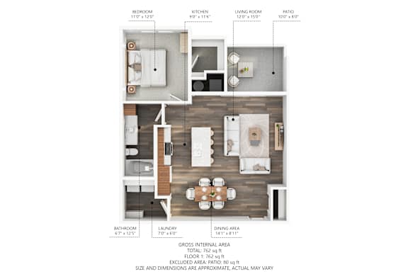 1 bed 1 bath B at Stonegate Crossing Apartments, Clive, IA, 50325
