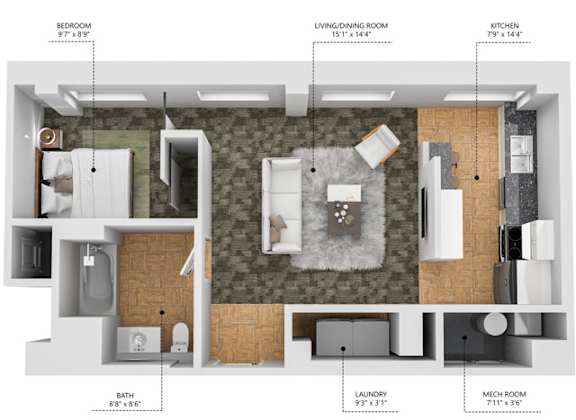 A3 1Bed 1Bath A3 1Bed 1Bath at The Des Moines Building Apartments, Des Moines, IA