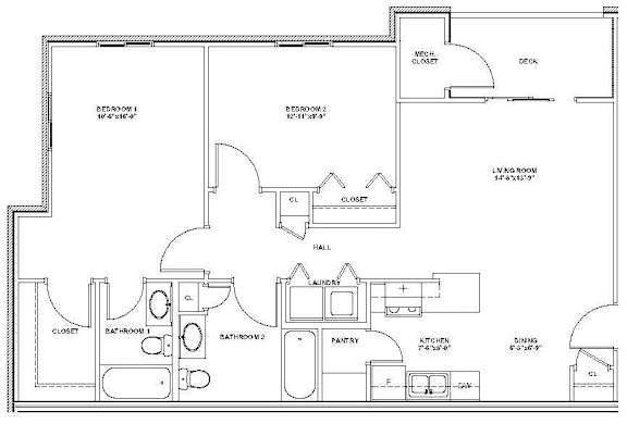 A floor plan of a house with labeled rooms such as Bedroom 1, Bathroom, Kitchen, Living Room, and Dining Room.