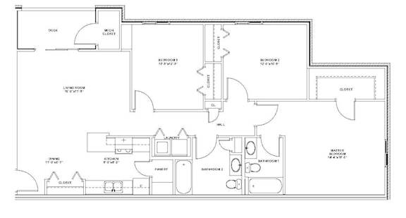 A black and white floor plan of a house with a living room, dining room, kitchen, and bathrooms.