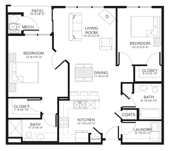 A black and white image of a house floor plan.