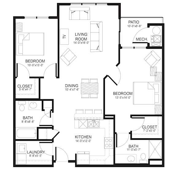 A black and white image of a floor plan for a house.
