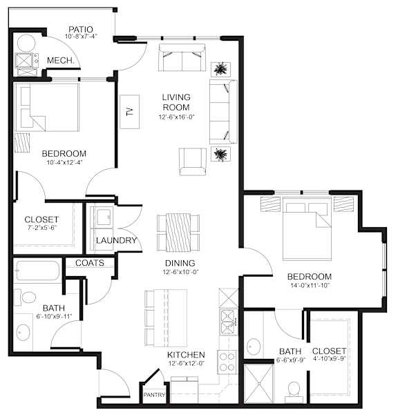 A black and white image of a house floor plan.