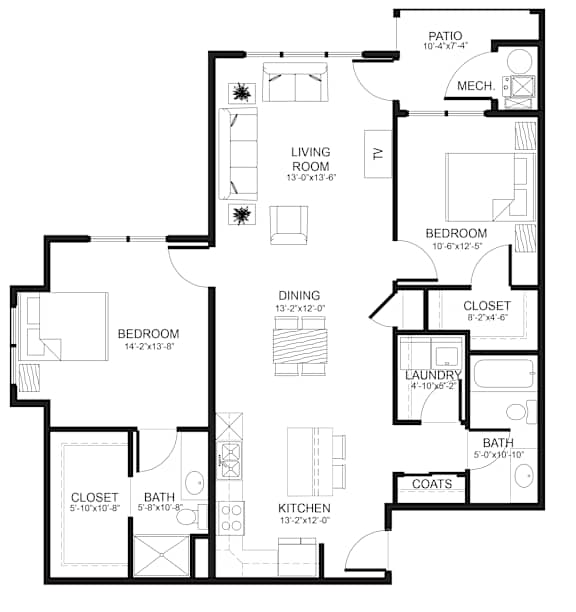 A black and white image of a floor plan for a house.