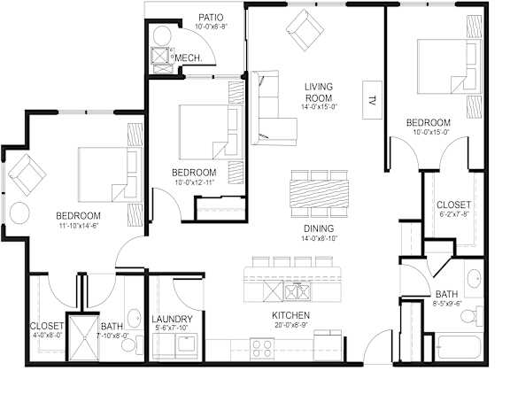 A black and white image of a house floor plan.