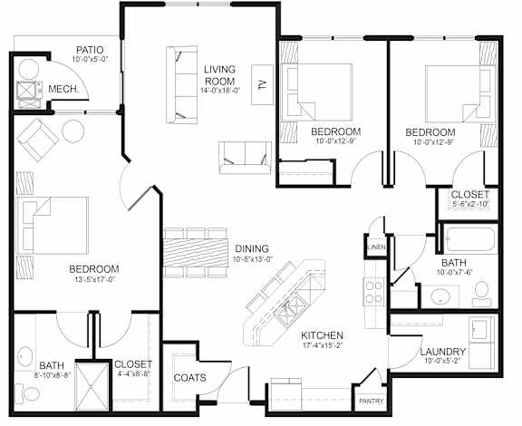A black and white floor plan of a house with labeled rooms and dimensions.