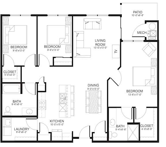 A black and white image of a floor plan for a house.