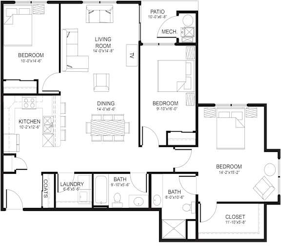 A black and white floor plan of a house with labeled rooms.
