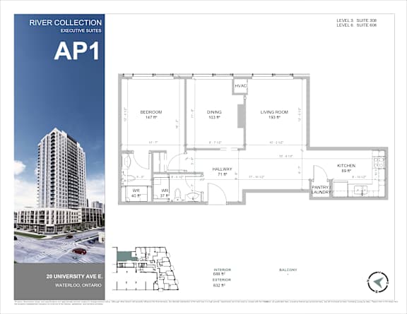 A floor plan for the River Collection Executive Suites AP1 is displayed.