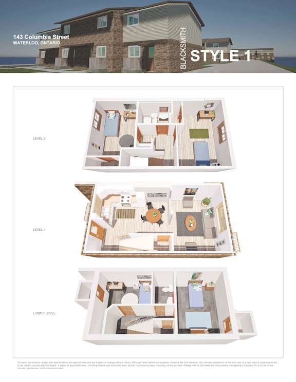 A house with three different floor plans for Blacksmith style 1.