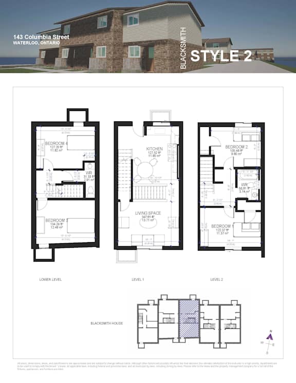 Floor plan for a Blacksmith style home with three bedrooms and two bathrooms.