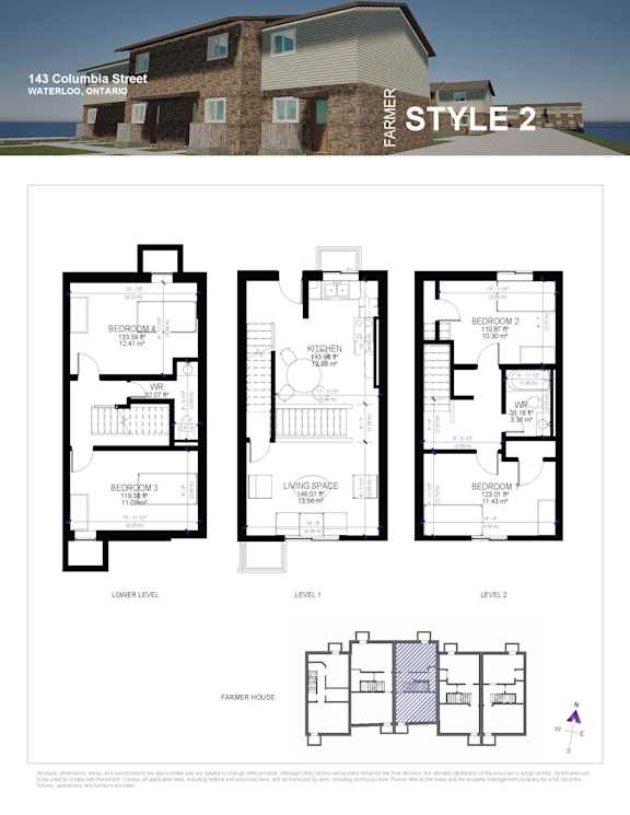A house plan for a 2-story house with 3 bedrooms and 2 bathrooms.