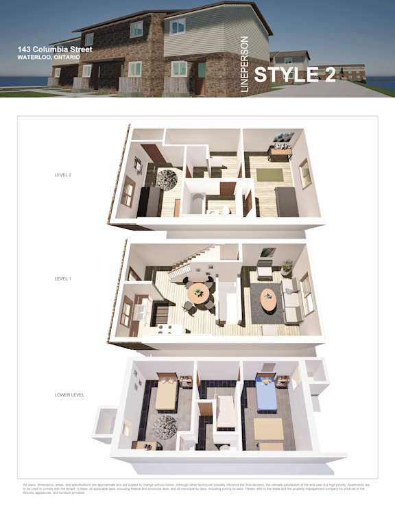 A house with three levels of floor plans for a LINEPERSON STYLE 2.