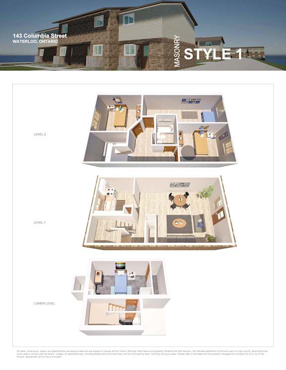 A house with three different floor plans for a Masonry style home.