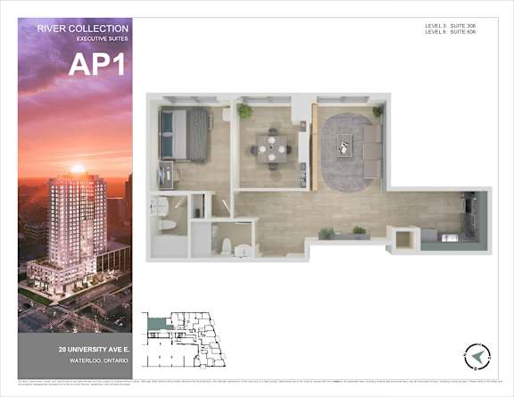 A brochure for River Collection Executive Suites shows the layout of Suite 508 and Suite 608.