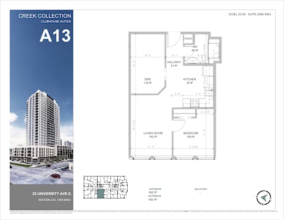 A poster for the Creek Collection clubhouse suites shows a floor plan and exterior photo of the building.