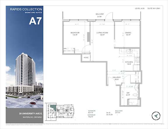 A drawing of a floor plan for the Rapids Collection Signature Suites.