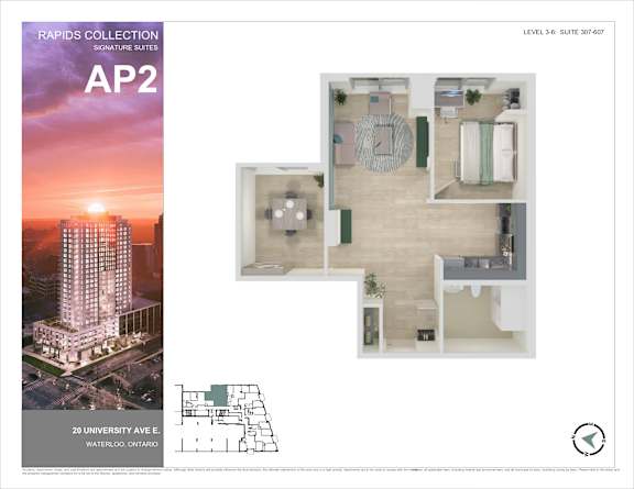 A brochure for the Rapids Collection AP2 Signature Suites at 20 University Ave E, Waterloo, Ontario.