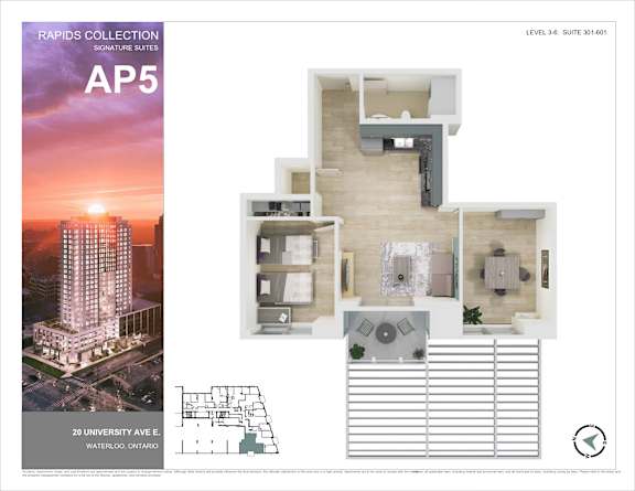 A brochure for the Rapids Collection AP5 Signature Suites at 20 University Ave E, Waterloo, Ontario.