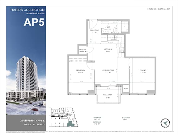 A drawing of an apartment complex with a floor plan and a picture of the building.