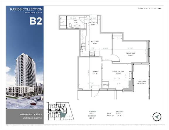A brochure for the Rapids Collection, showcasing a floor plan and a picture of the building.