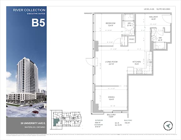 A floor plan for a suite at the River Collection Executive Suites.