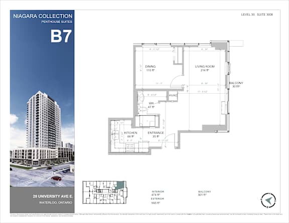 A floor plan for the B7 suite in the Niagara Collection Penthouse Suites.