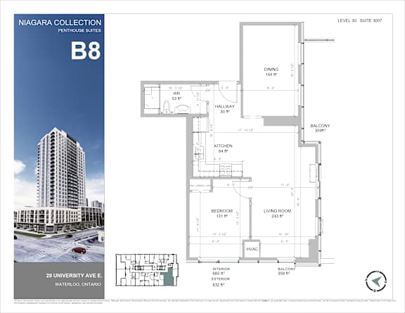 A floor plan for a suite in the Niagara Collection Penthouse Suites.
