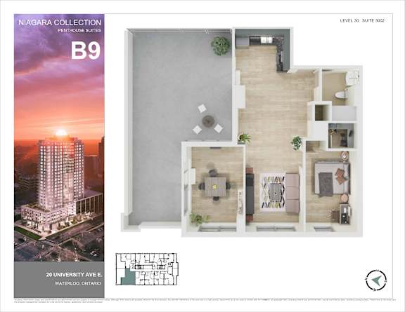 A brochure for the Niagara Collection Penthouse Suites B9, showing a floor plan and an exterior photo of the building.